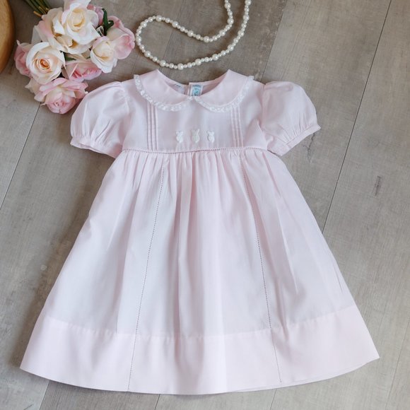 Pink Heirloom Dress Bunny Embroidery Lace SPRING Portraits  Feltman Brothers NWT - Picture 1 of 7
